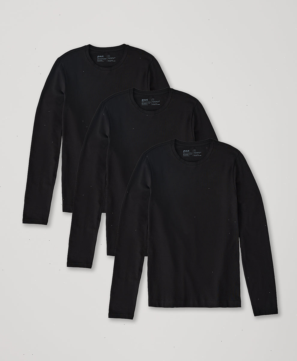 Organic Cool Stretch Long Sleeve Crew Undershirt 3-Pack