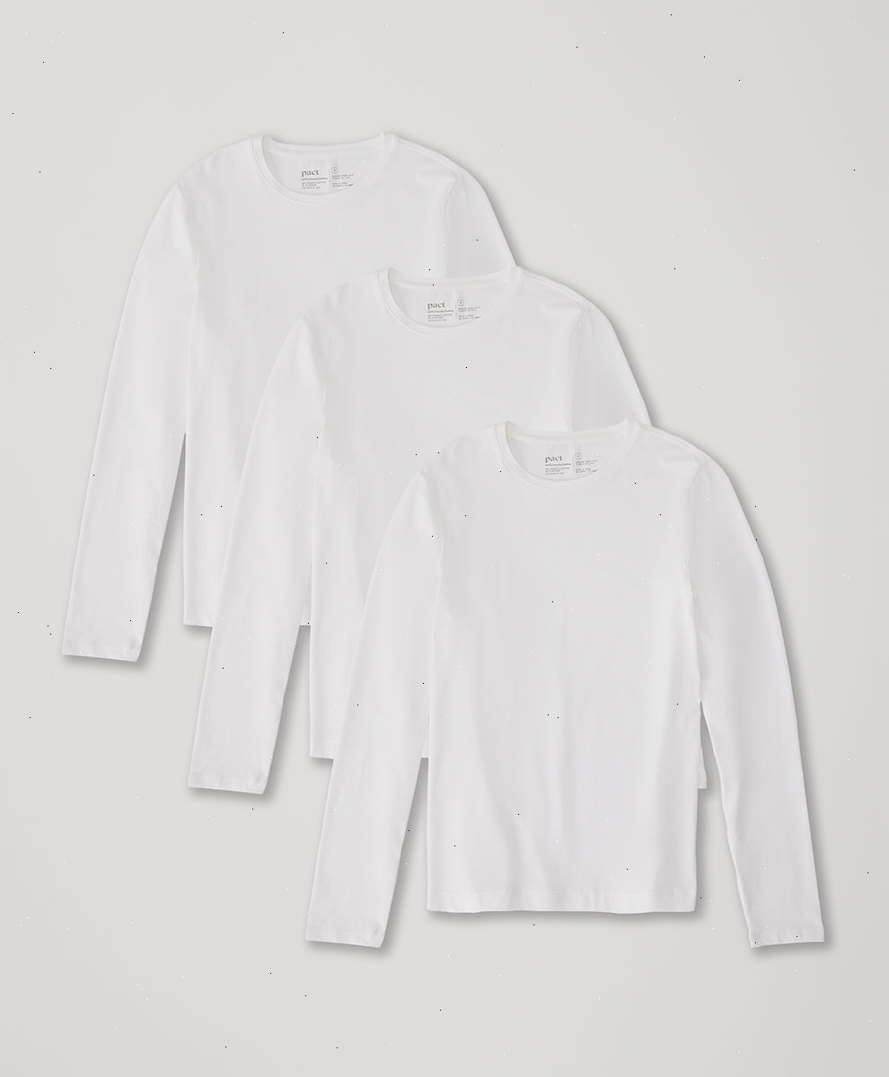 Organic Cool Stretch Long Sleeve Crew Undershirt 3-Pack