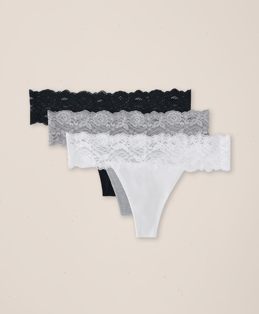 Organic Lace Waist Thong 3-Pack
