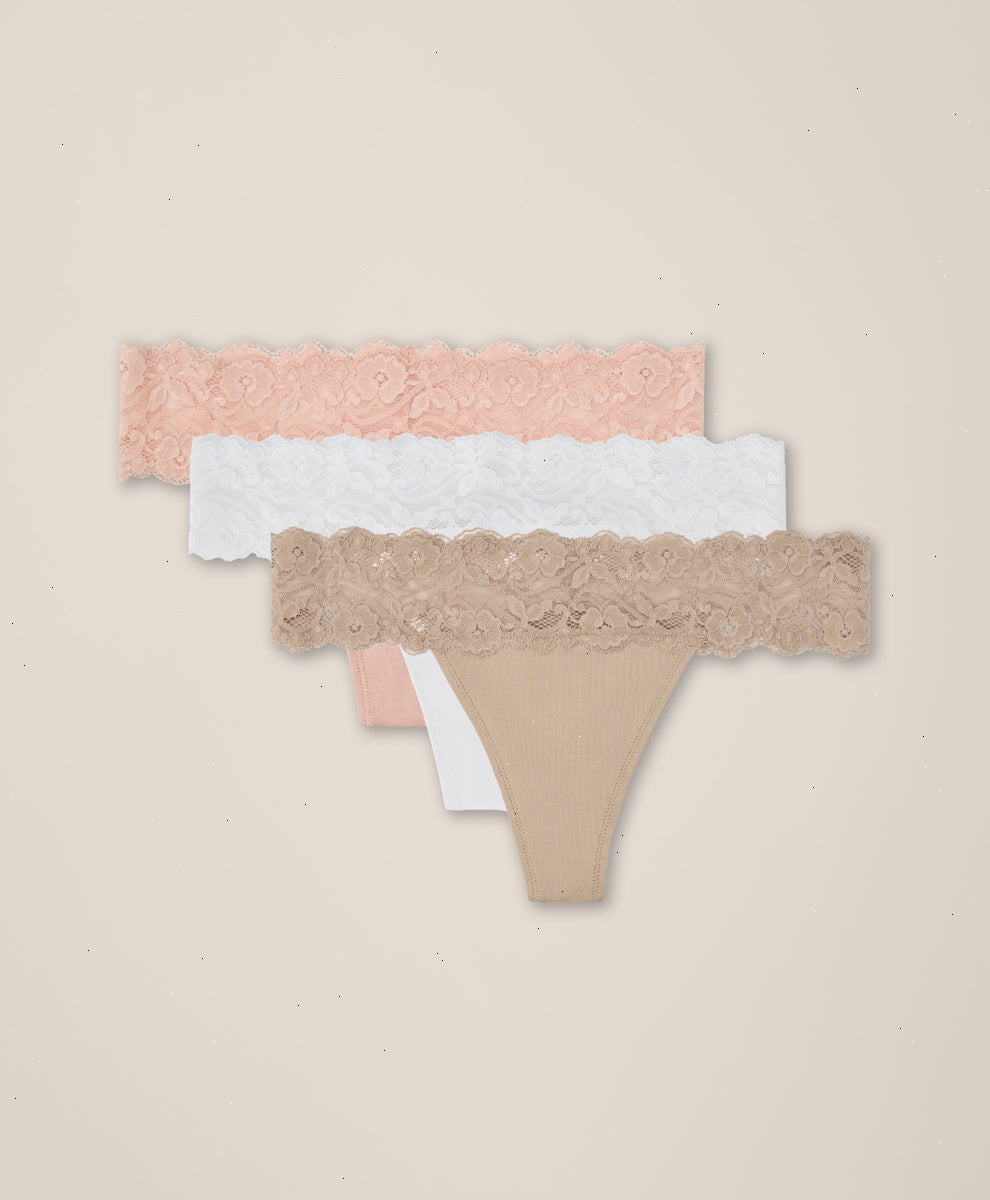 Organic Lace Waist Thong 3-Pack