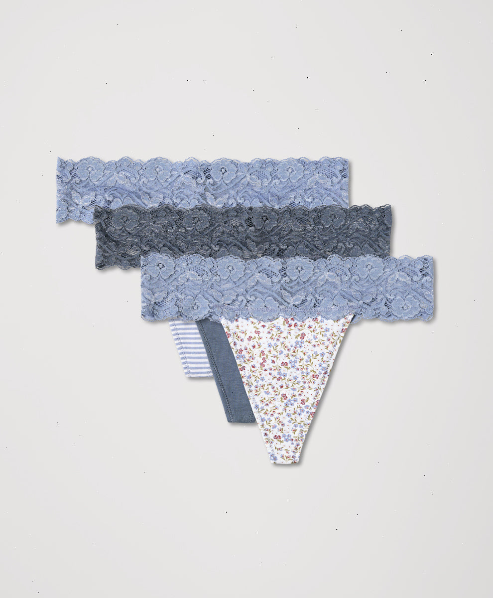 Organic Lace Waist Thong 3-Pack
