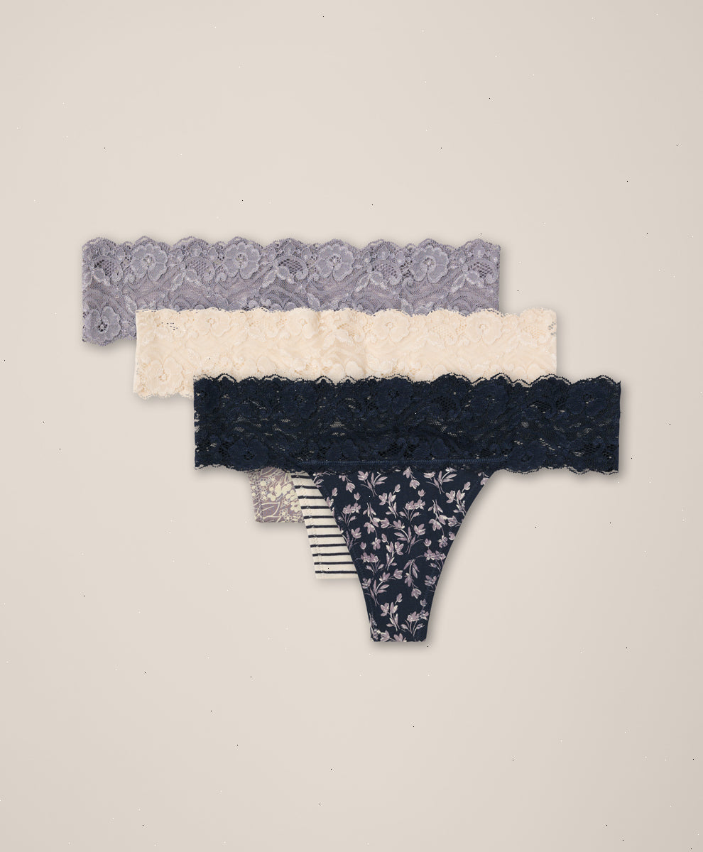 Organic Lace Waist Thong 3-Pack